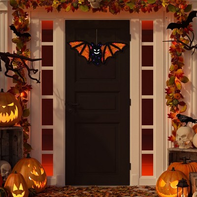  Northlight LED Lighted Bat Halloween Decoration - 25" - Black And Orange - Purple Lights