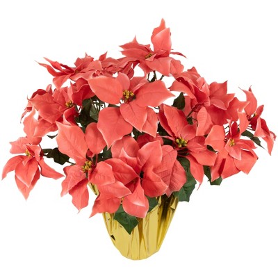  Northlight 28" Dark Pink Artificial Christmas Poinsettia With Gold Wrapped Base