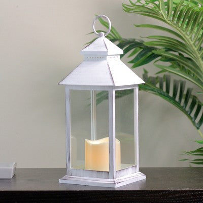  Northlight 12.5" Black Brushed White Candle Lantern With Flameless LED Candle