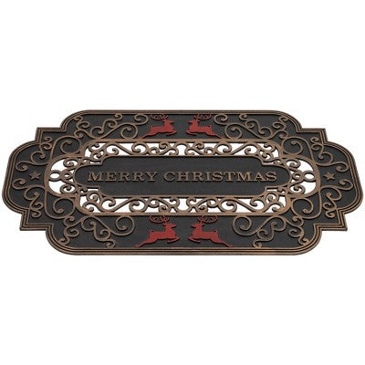  Northlight Black And Copper Reindeer "Merry Christmas" Doormat 18" X 30"