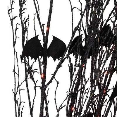  Northlight Lighted And Glittered Halloween Branch With Bats - 4' - Black - Orange LED Lights