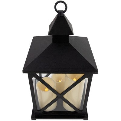  Northlight 12.5" Black Candle Lantern With 3 Flameless LED Candles