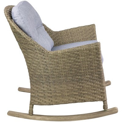  Northlight 34" Gray Resin Wicker Deep Seated Rocker Chair With Gray Cushions