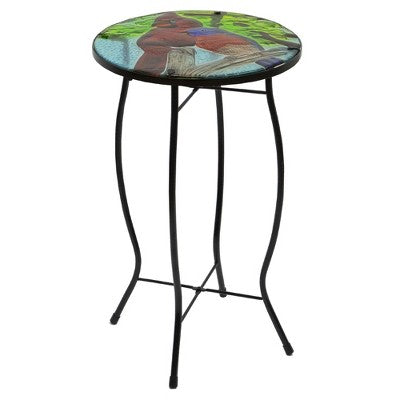  Northlight 19" Blue And Red Cardinal Glass Patio Side Table