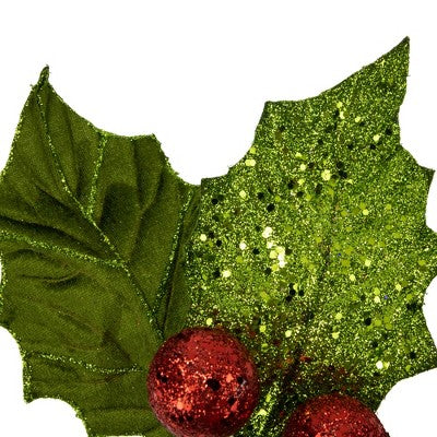  Northlight 19" Glittered Holly With Berry Christmas Stem Spray