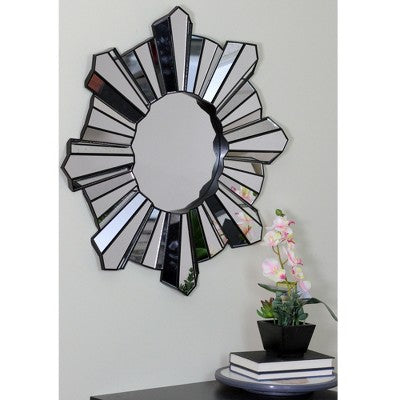  Northlight 25" Sparkling Sunburst Matte Black Round Wall Mirror