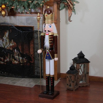  Northlight 48" Burgundy And White Wooden Christmas Nutcracker King With Scepter