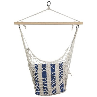  Northlight Macrame Cotton Hammock Chair With Striped Cushion - 46" X 35.25" - Cream And Blue