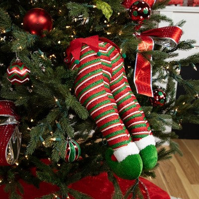  Northlight 19" Red And Green Striped Elf Legs Christmas Decoration