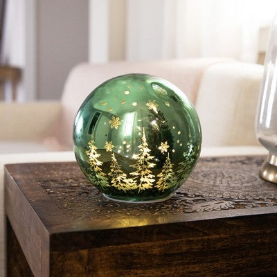  Northlight LED Lighted Pine Trees And Snowflakes Glass Globe Christmas Decoration - 6"