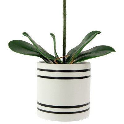  Northlight Real Touch™ Pink Artificial Spring Orchids In A Striped Ceramic Pot 2"