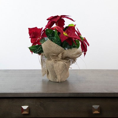 Northlight 13.5" Red Poinsettia With Pine Cones Artificial Christmas Floral Arrangement