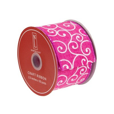  Northlight Pink And White Swirl Wired Spring Craft Ribbon 2.5" X 10 Yards