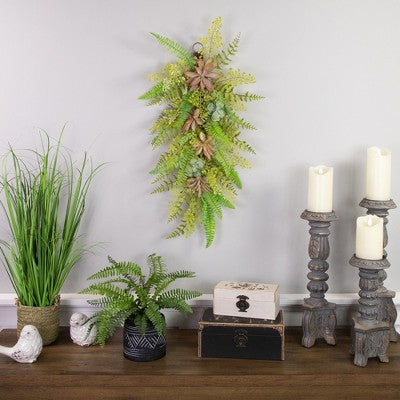  Northlight Fern And Succulents Artificial Spring Teardrop Swag - 28"
