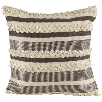  Northlight 20" Gray And Cream Handloom Woven Outdoor Throw Pillow