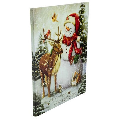  Northlight LED Lighted Snowman And Reindeer Christmas Canvas Wall Art 15.75" X 11.75"