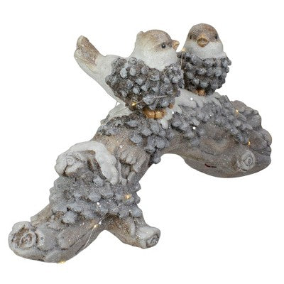  Northlight LED Lighted Rustic Glittered Birds On A Snowy Log Christmas Decoration - 18"