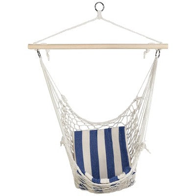  Northlight Macrame Cotton Hammock Chair With Striped Cushion - 46" X 35.25" - Cream And Blue
