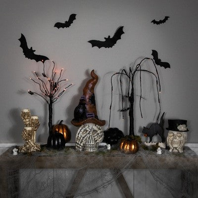  Northlight Skull In Witches Hat With Crow Halloween Decoration - 22.75"