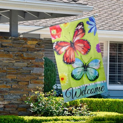  Northlight Welcome Butterflies Green Outdoor House Flag 28" X 40"