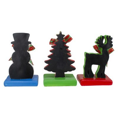  Northlight Reindeer, Tree, And Snowman Chalkboard Christmas Stocking Holders - 7" - Set Of 3