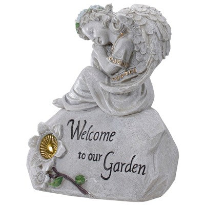  Northlight 9.25" Gray Solar Powered "Welcome To Our Garden" Angel Outdoor Garden Statue
