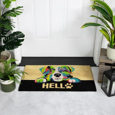  Northlight Ivory And Black "Hello" Multicolor Dog Outdoor Coir Doormat 18" X 30"