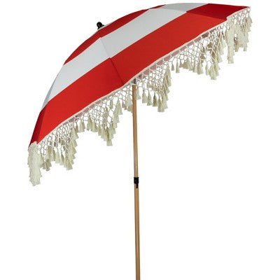  Northlight Striped Outdoor Macrame Boho Beach Market Umbrella With Tiltt- 6.5' - Red And White