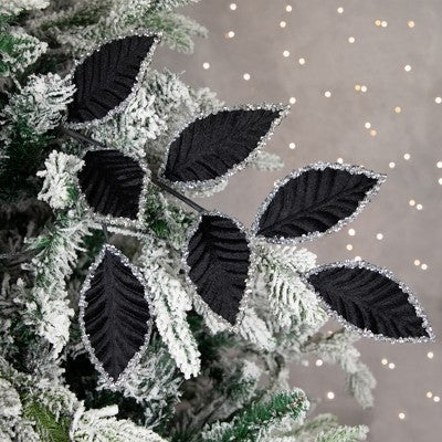  Northlight 26" Black And Silver Sequin Leaves Christmas Spray
