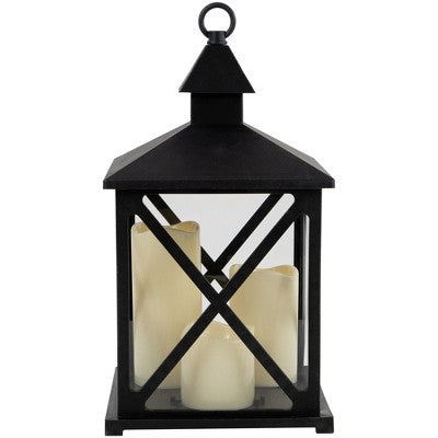  Northlight 12.5" Black Candle Lantern With 3 Flameless LED Candles