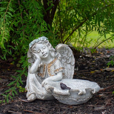  Northlight 10" Resting Angel Bird Feeder Outdoor Patio Garden Statue - Gray