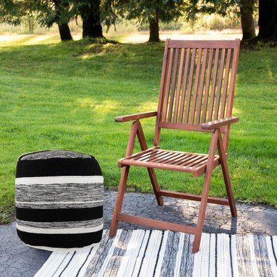  Northlight 18" Black And White Striped Outdoor Woven Pouf Ottoman