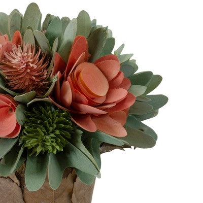  Northlight 7.75" Pink And Green Wooden Floral Artificial Potted Centerpiece