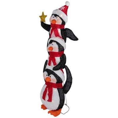  Northlight 41" Lighted Stacked Penguin Family Outdoor Christmas Decoration