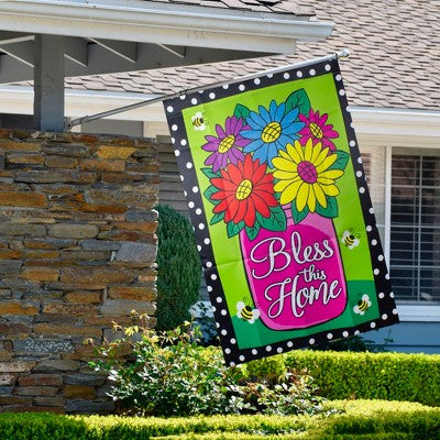  Northlight Bless This Home Bouquet With Vase Outdoor House Flag 28" X 40"
