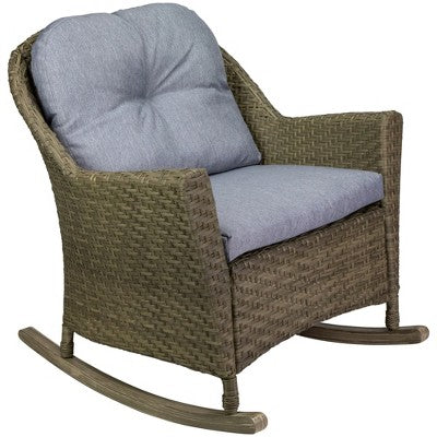  Northlight 34" Gray Resin Wicker Deep Seated Rocker Chair With Gray Cushions