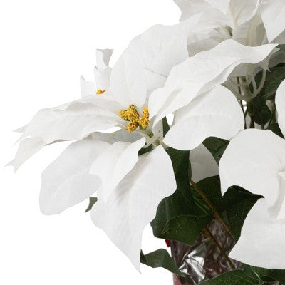  Northlight 14.5" White Artificial Christmas Poinsettia With Red Wrapped Base