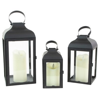  Northlight Set Of 3 Black Traditional Style Candle Lanterns 12.75"
