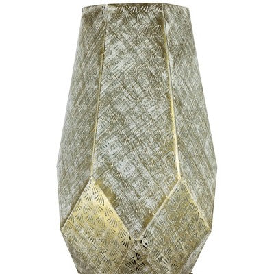  Northlight Laser-Cut Iron Table Lamp With Wooden Base - 16.75" - Gold And Brushed White