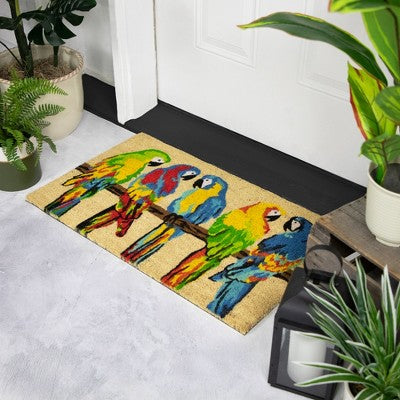  Northlight Toffee And Multicolor Parrots Coir Outdoor Doormat 18" X 30"