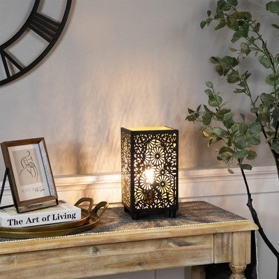  Northlight Floral Laser-Cut Iron Table Lamp - 11" - Black And Gold