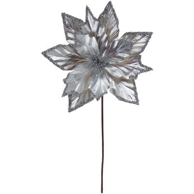  Northlight 24" Metallic Silver Poinsettia Christmas Stem Spray