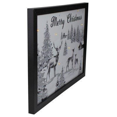  Northlight Lighted Black And White Winter Scene Merry Christmas Canvas Wall Art 11.75" X 15.75"