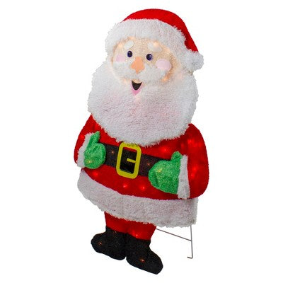  Northlight Lighted 2D Chenille Santa Outdoor Christmas Decoration - 32" - Warm White Lights