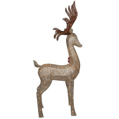  Northlight 74" LED Lighted Champagne Deer With Red Bow Outdoor Christmas Decoration