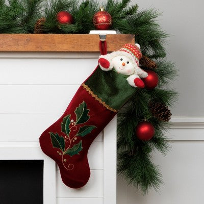  Northlight 21" Red And Green Holly Embroidered Velvet Christmas Stocking