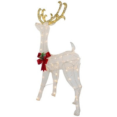  Northlight 48" LED Lighted Glitter Reindeer With Sleigh Outdoor Christmas Decoration