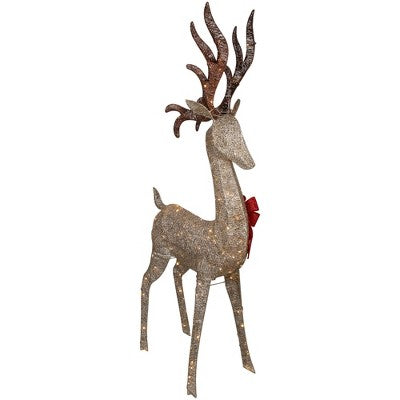  Northlight 74" LED Lighted Champagne Deer With Red Bow Outdoor Christmas Decoration