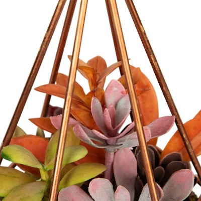  Northlight 9" Succulent Artificial Arrangement In Copper Wire Terrarium - Green/Brown