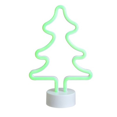  Northlight 11" Battery Operated Neon Style LED Christmas Tree Table Light - Green